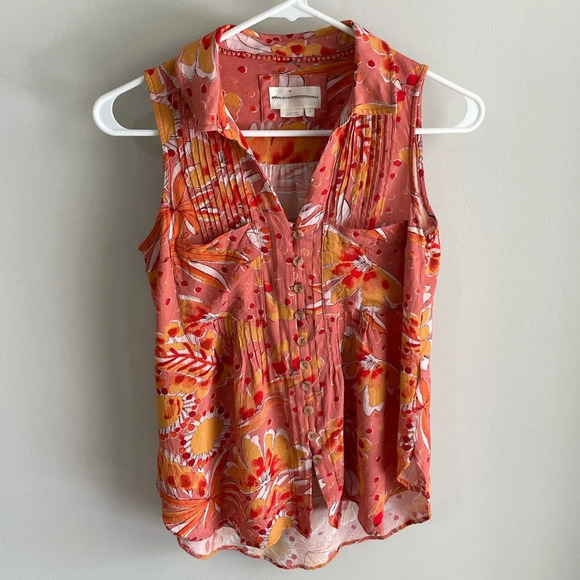 Vera by Anthropologie Orange Floral Sleeveless Blouse - Size Small - EUC! - Picture 2 of 8